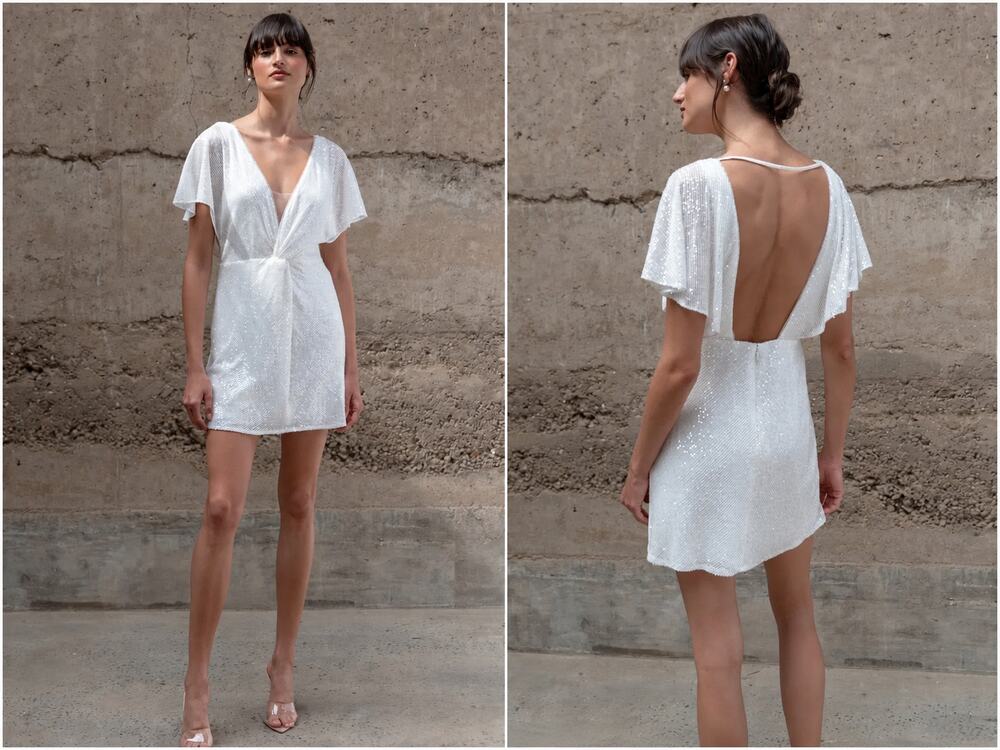 Jenny Yoo Harper Sequin Bridal Mini Dress NWT White Size 16